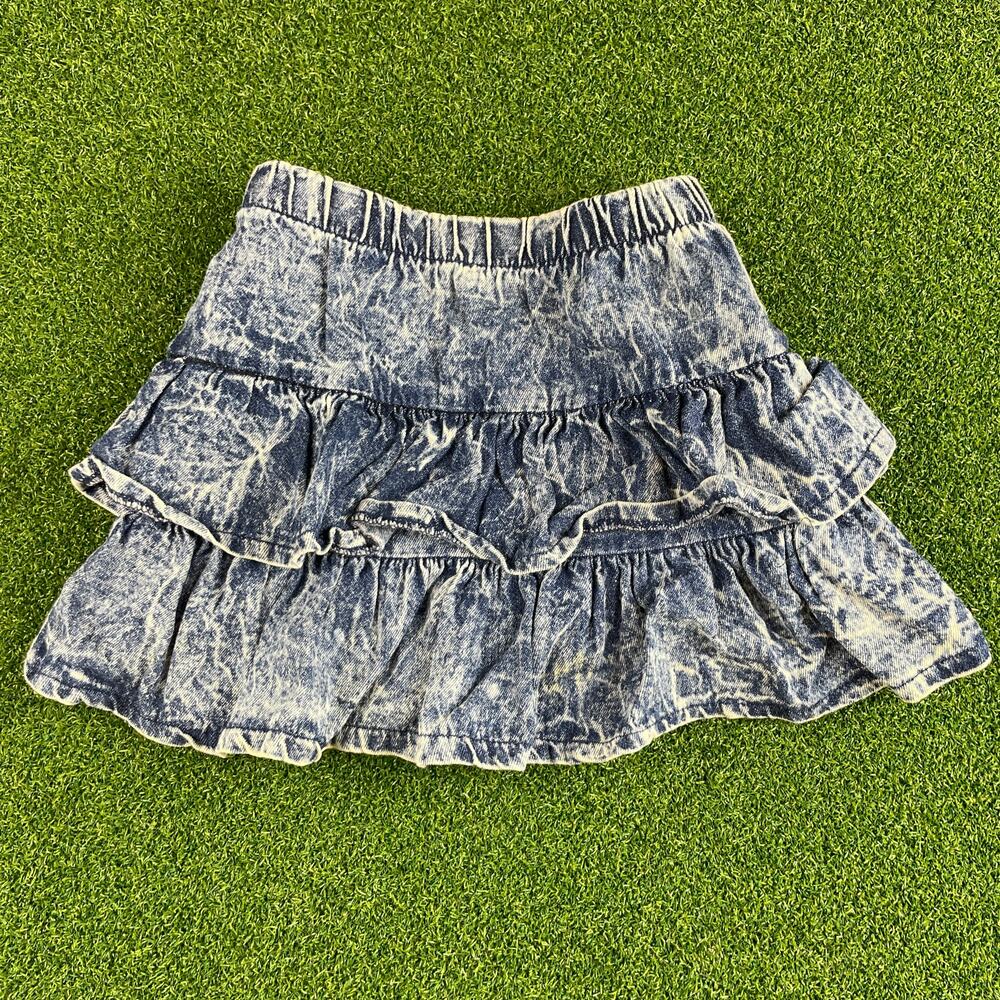 Vintage You Babes Acid Wash Denim Ruffle Tiered Mini Skirt Sz 2T